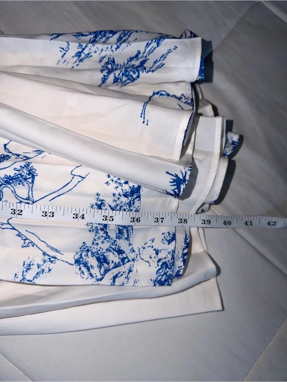 Blue & White Deer Printed Pleated Skirt and Long Sleeve Top Set - XL
